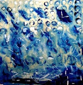 André Clouâtre, Zéros bleus, Acrylique sur papier, 38 x 38 cm (15 x 15 po,), 2013