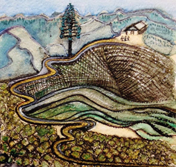 André Clouâtre, High Sierra, Aquarelle, 6'' x 6'', 2013